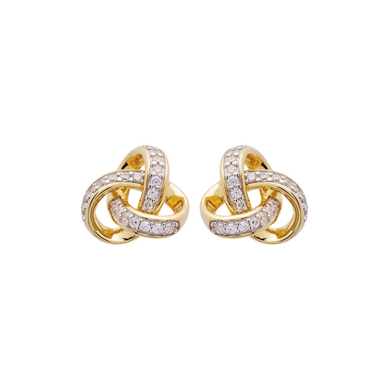 Celtic Knot Post Earrings with Crystals, 14kt Gold