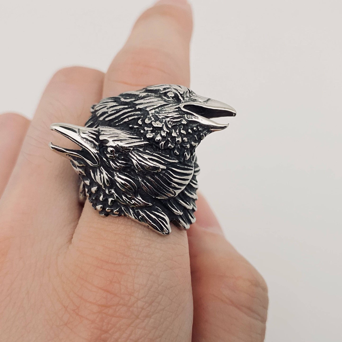 Stainless Steel Double Crow Head Ring - MJ/MR