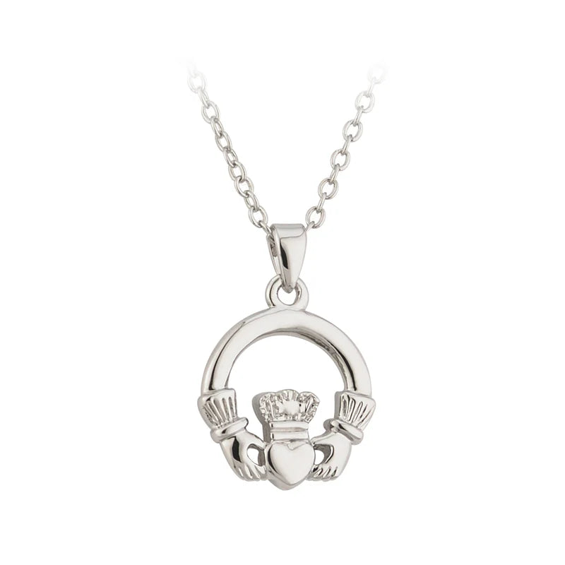 Rhodium Plated Lucky Claddagh Pendant