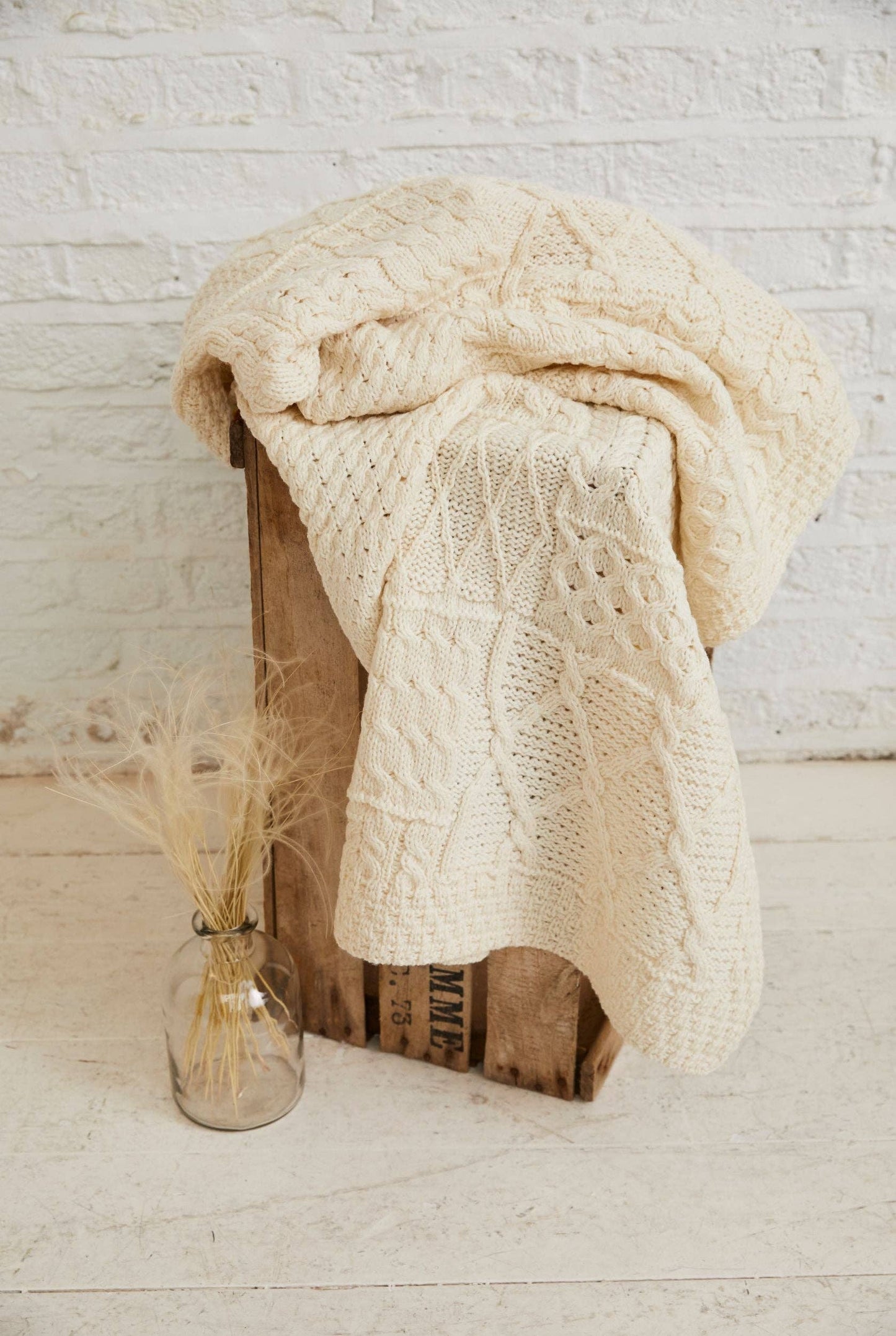 Keel Aran Patchwork Blanket - Cream