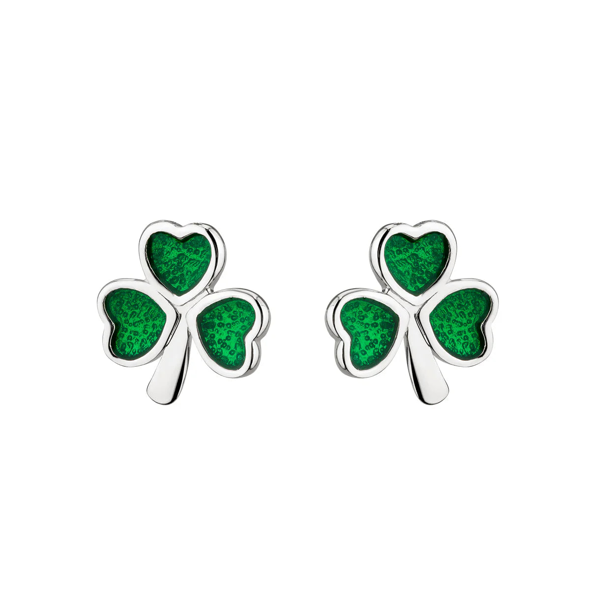 Acara Sterling Silver Green Shamrock Stud Earring Pair