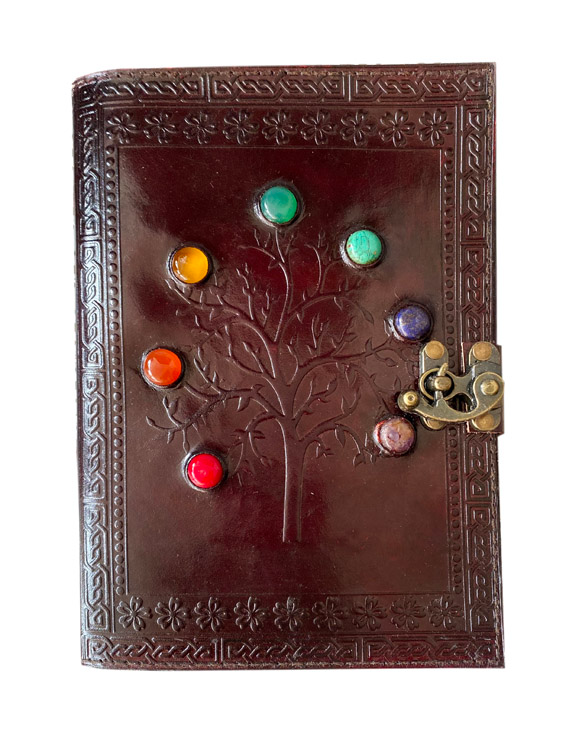 Tree of Life Leather Journal with Stones 7 X 10 inches