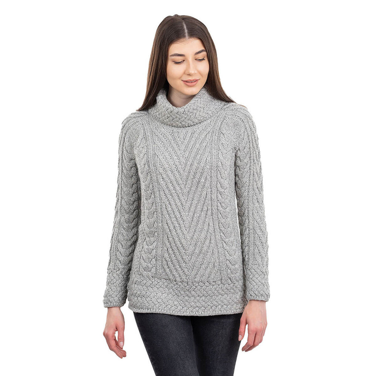 Turtleneck Ribbed Cable Knit Sweater