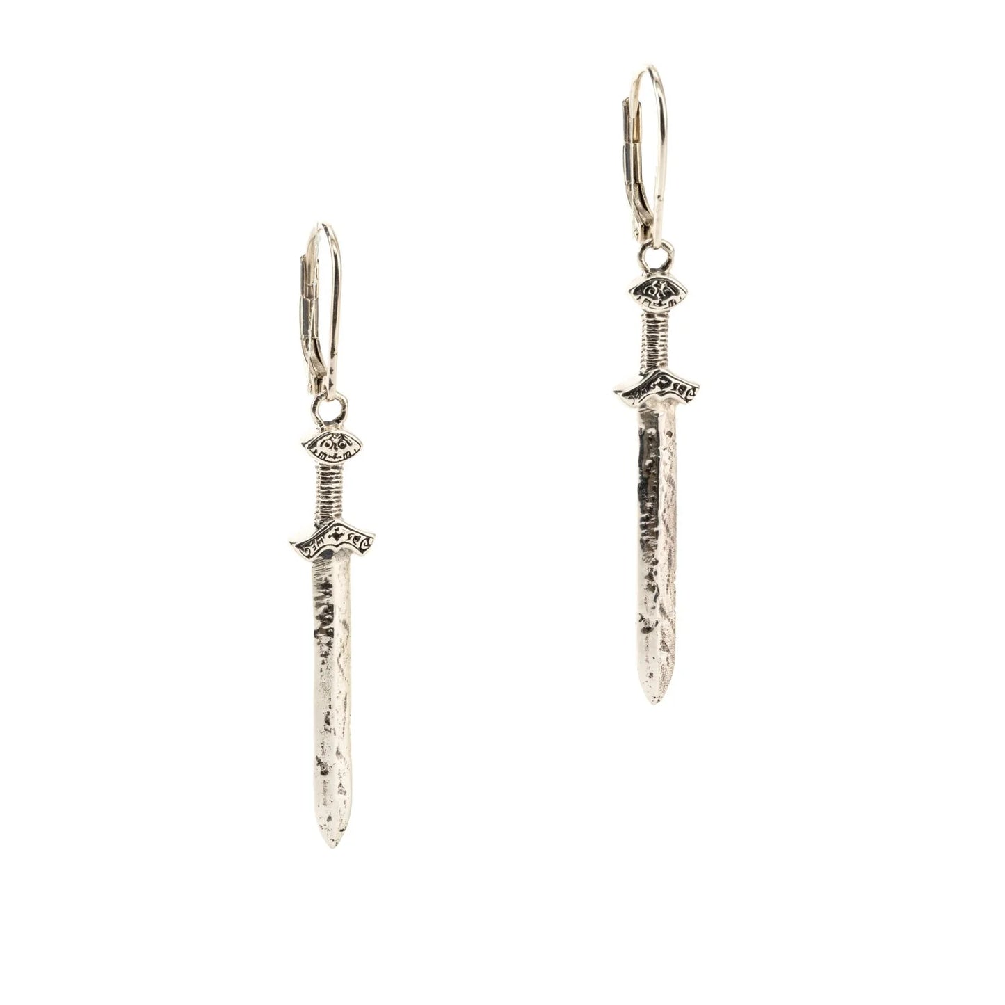 Silver and Bronze Viking Drop Sword Earrings