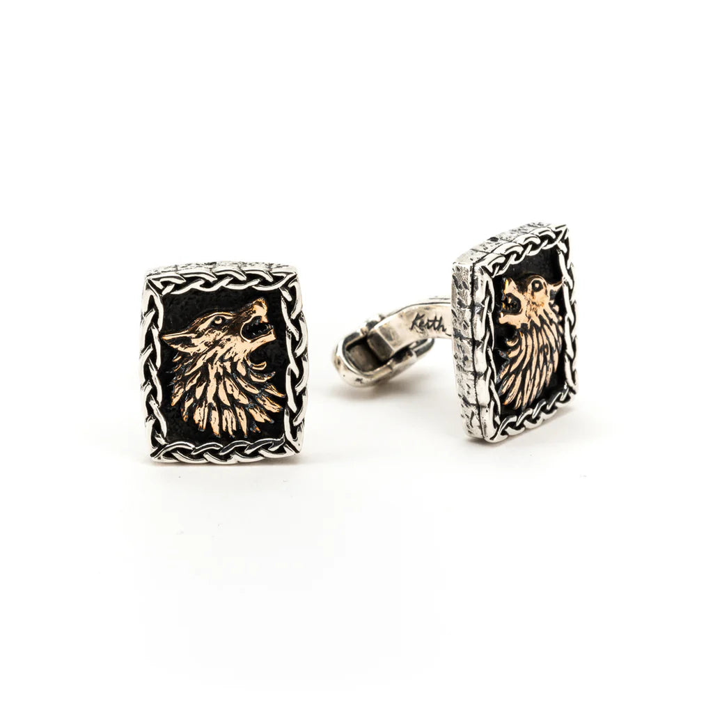 Silver and Bronze Wolf Cufflinks