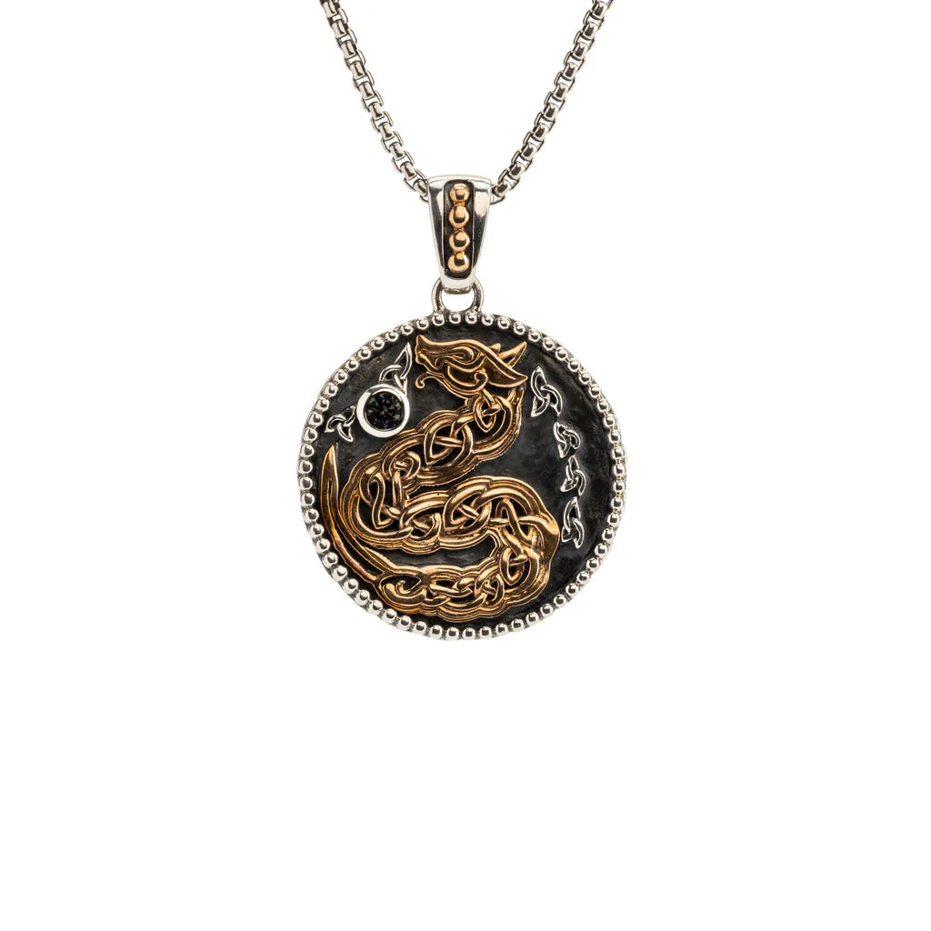 Silver & Bronze Medallion Reversible Dragon Pendant