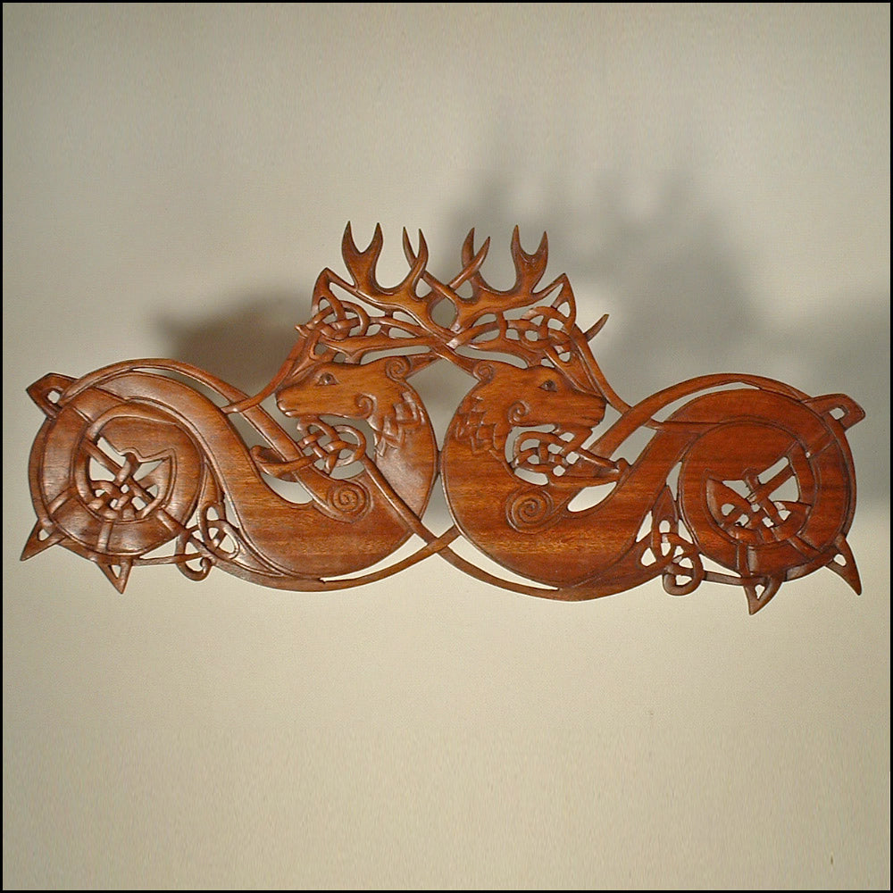Double Stag Wood Carving