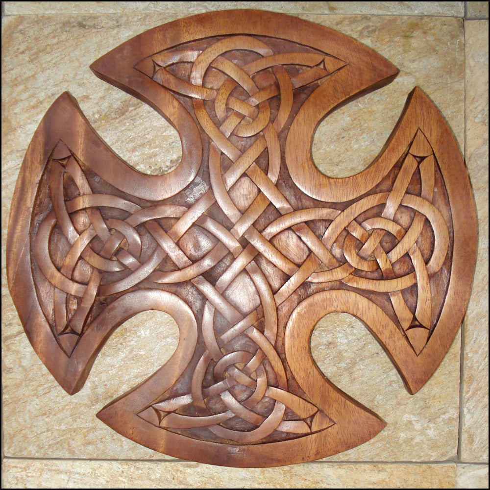 Celtic Cross Round Wood Carving
