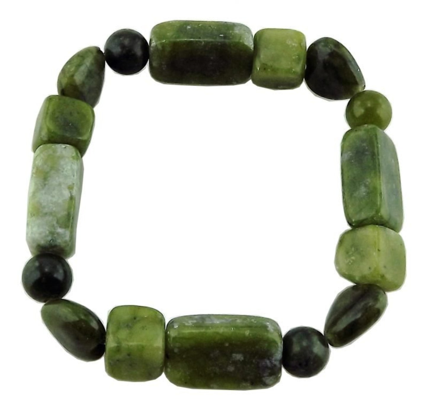 Green and black beaded bracelet on a white background