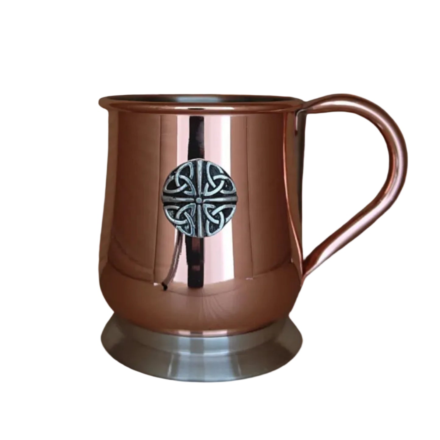 Copper mug with a pewter four trinity knot emblem
