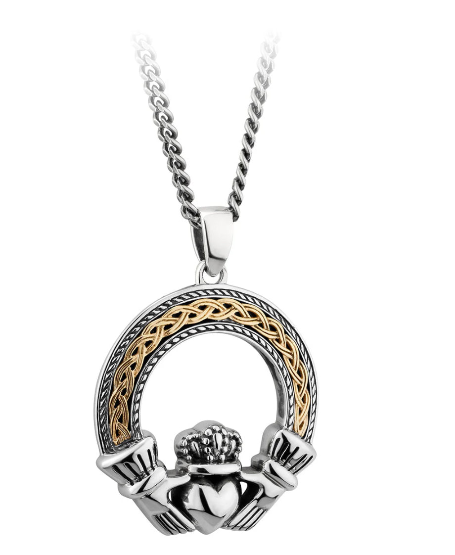 Oxidized Silver and 10k Gold Claddagh Pendant