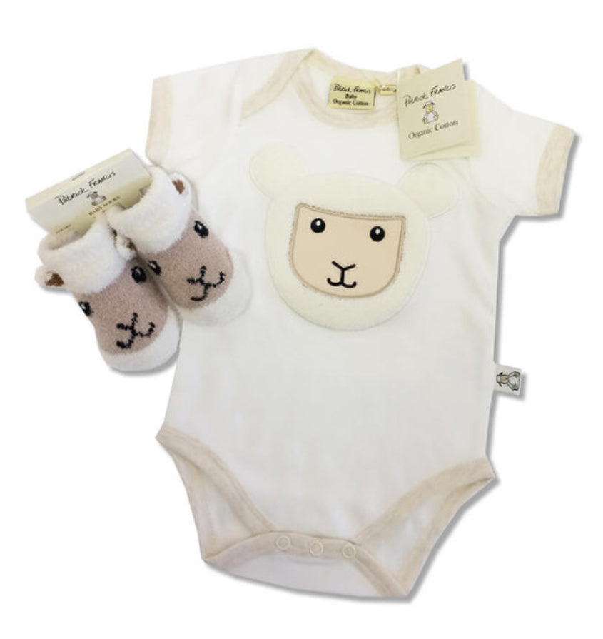 Cream Baby Sheep Booties and Onesie Gift Set