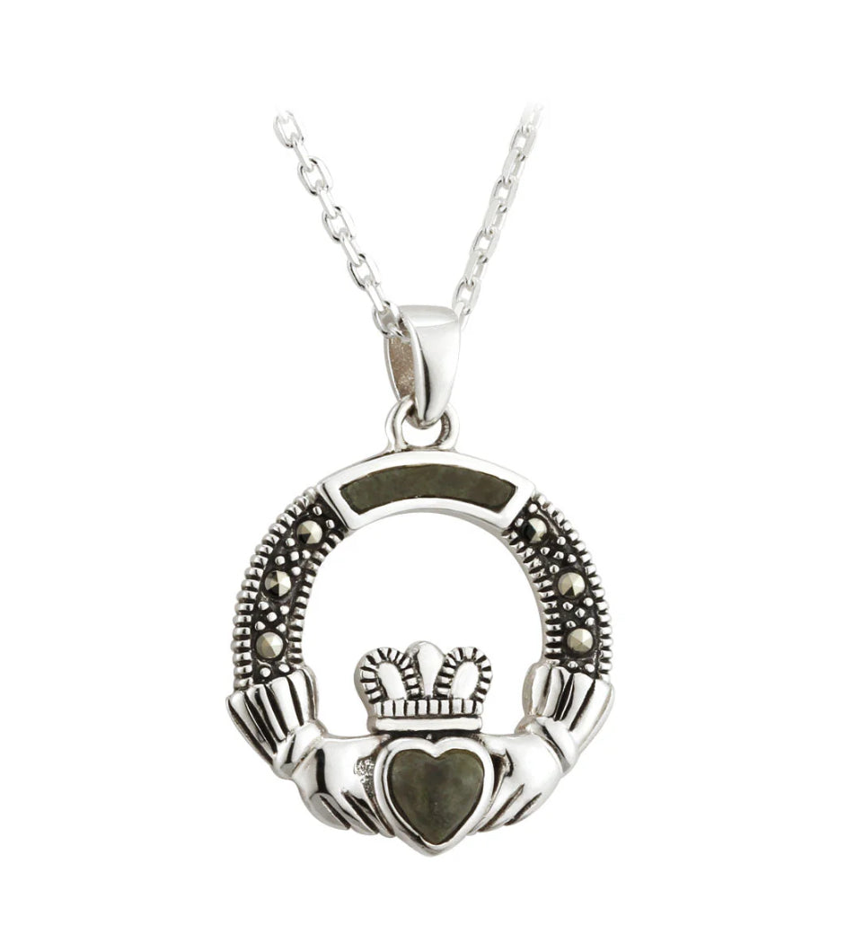 Connemara and Marcasite Claddagh Pendant