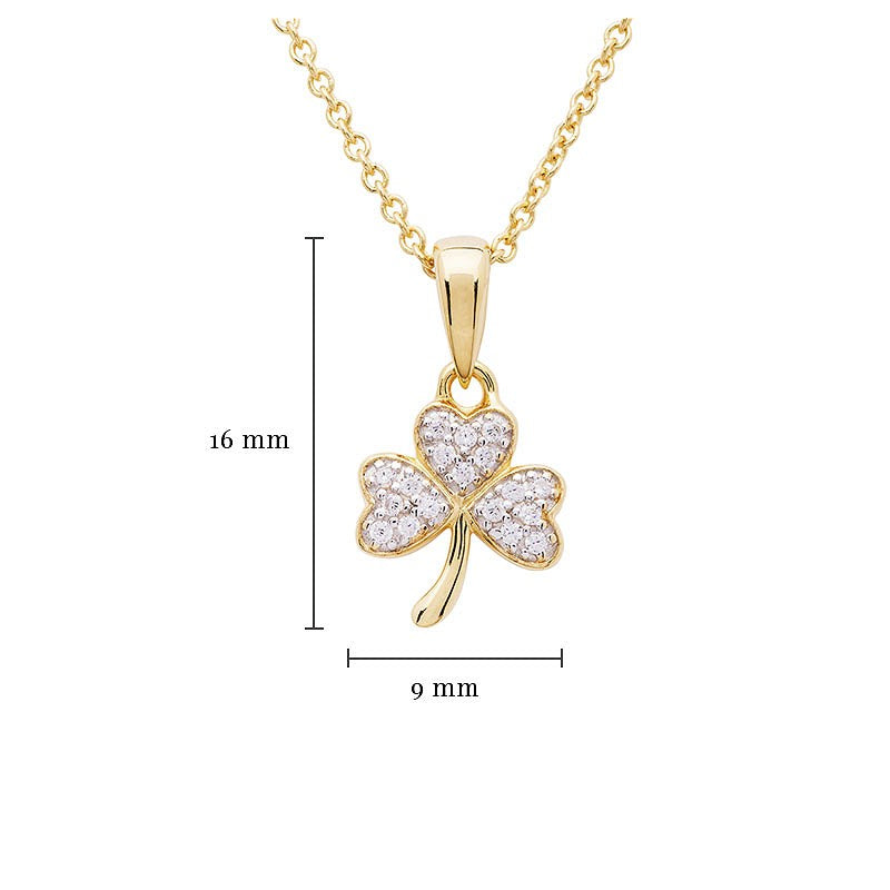 14KT Gold Vermeil Shamrock Necklace Studded with White Cubic Zirconias