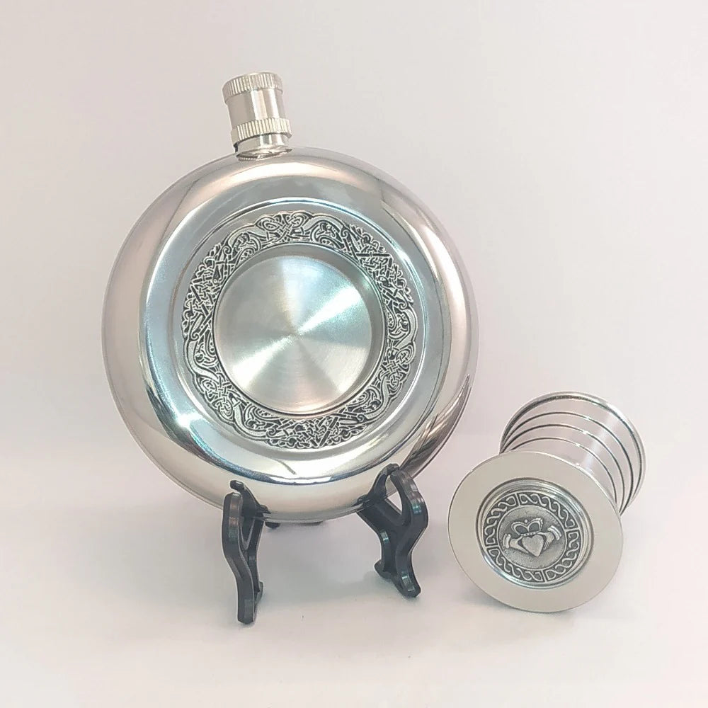 Pewter Whiskey Flask w/ Expandable Tumbler