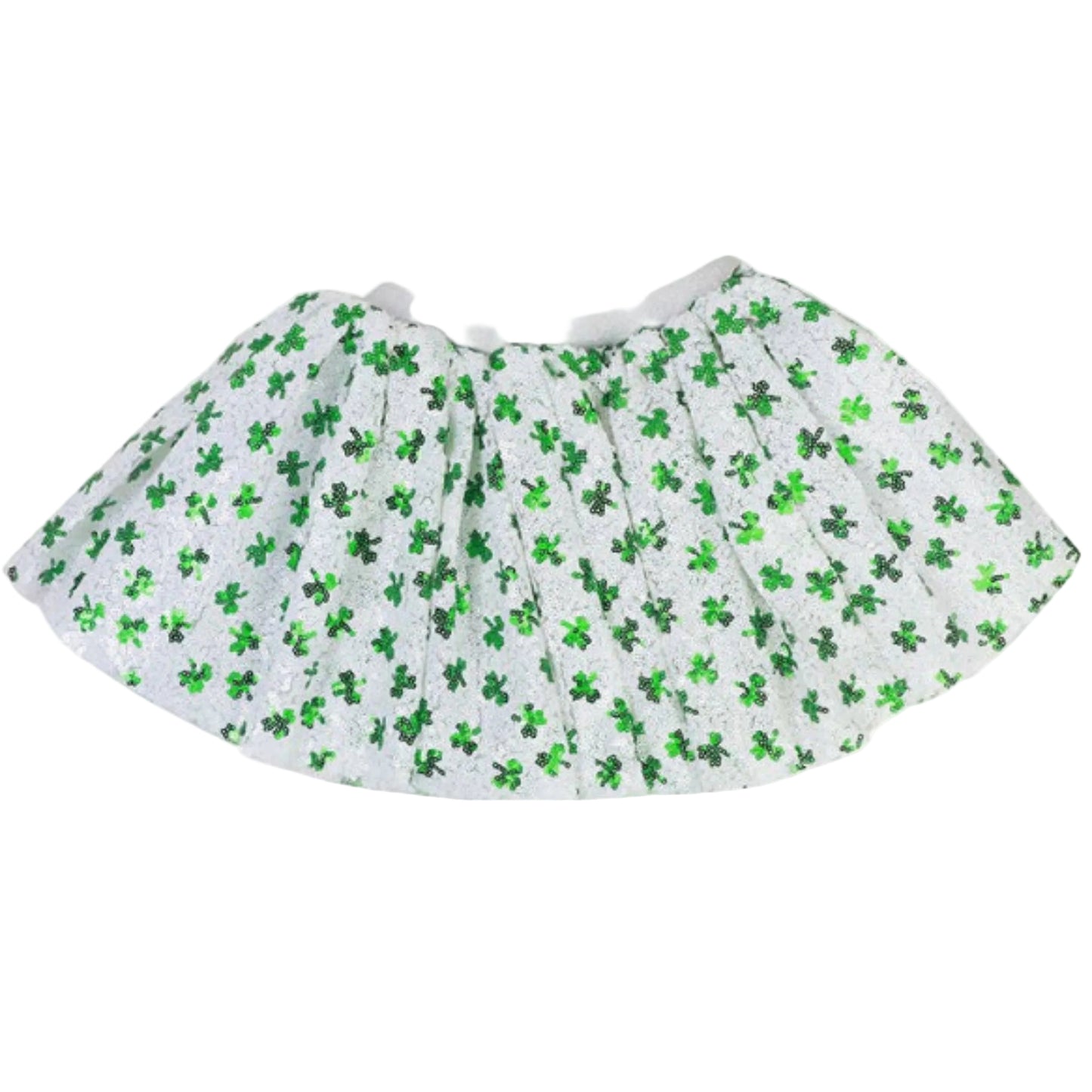 Skirt with green shamrock pattern on a white background