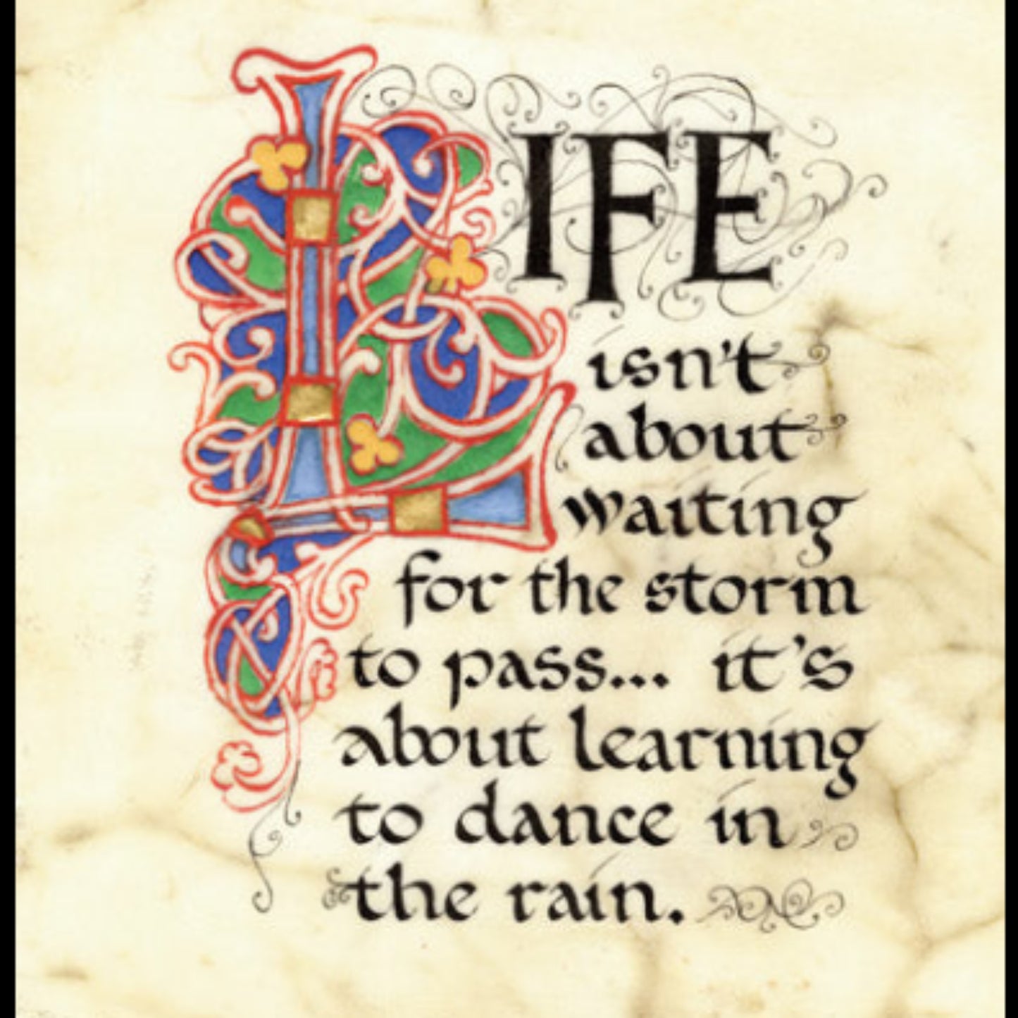 Decorative text on a textured beige background with a motivational quote.