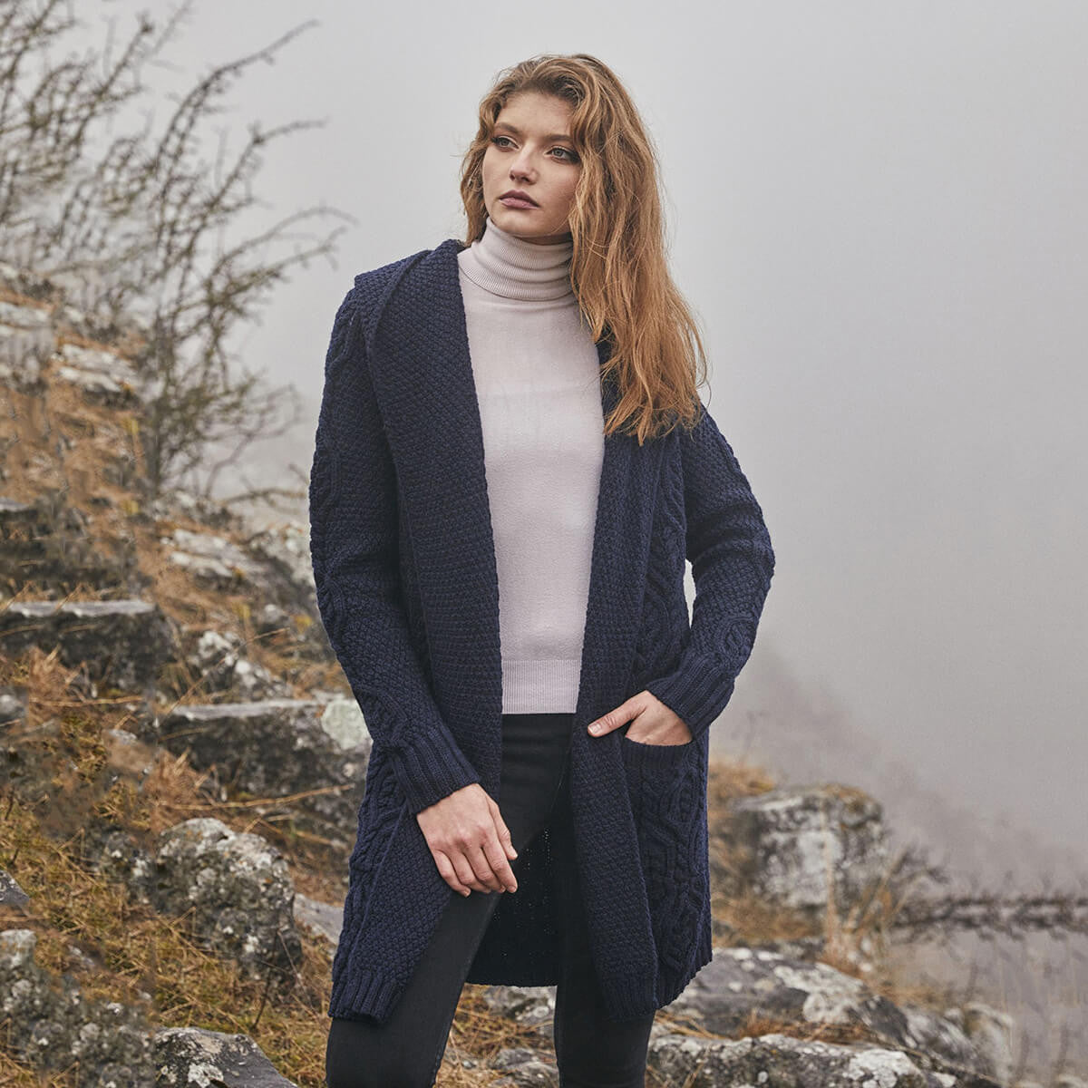 Classic Fit Long Cardigan with Hood
