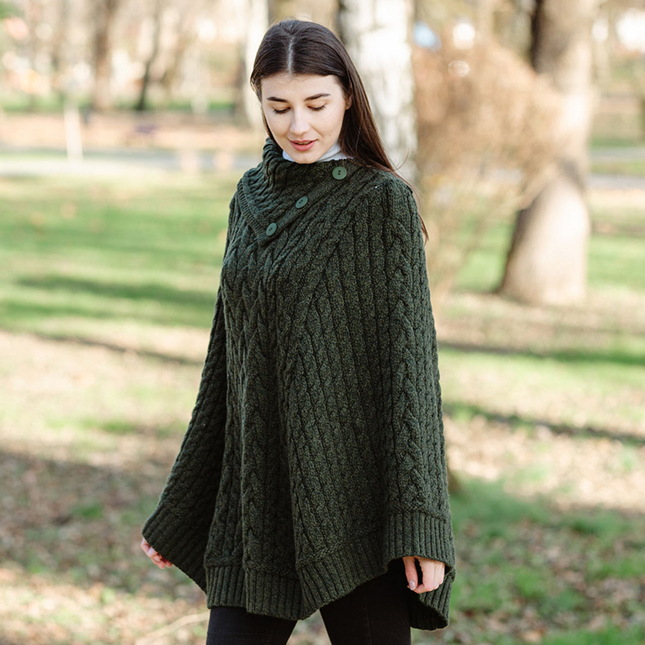 ML169 Cowl Neck Button Poncho