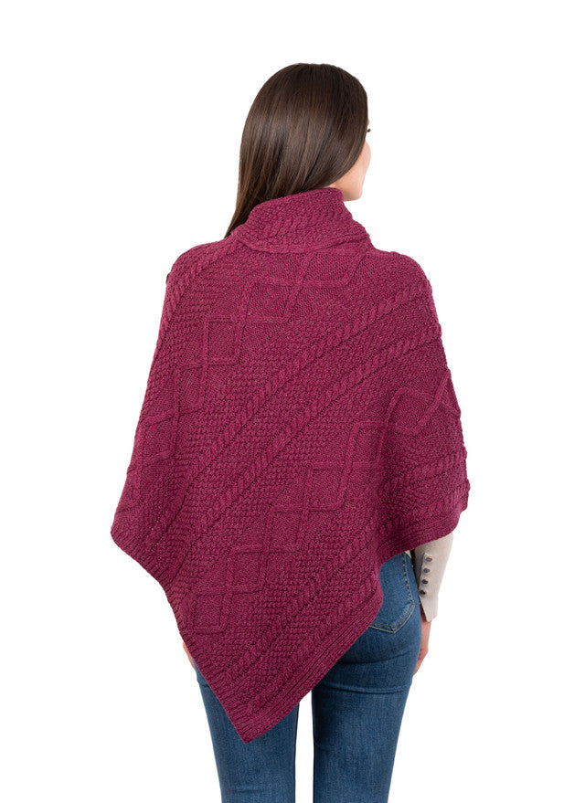 ML906 Cable Knit Cowl Neck Poncho
