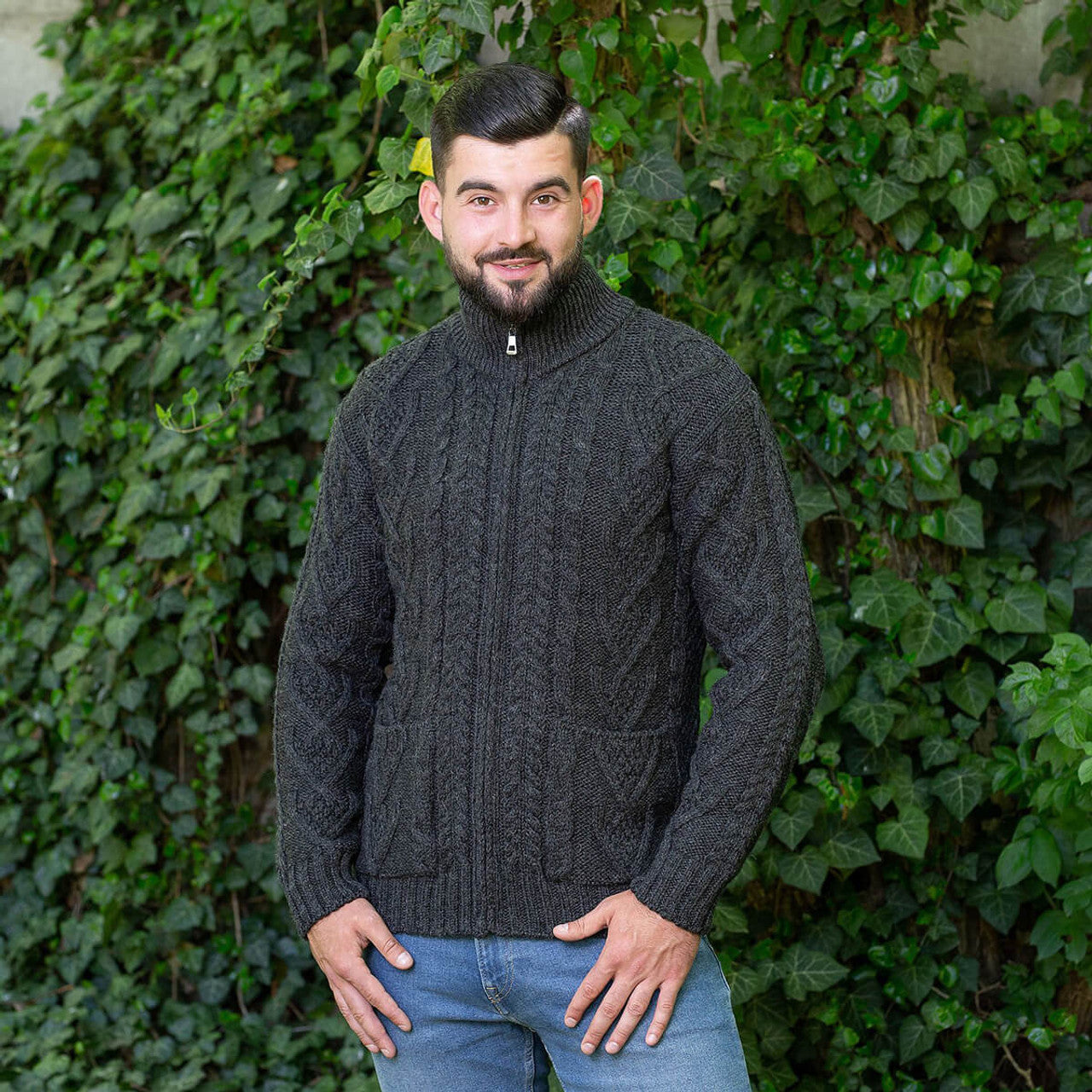 Irish Aran Zipper Cardigan