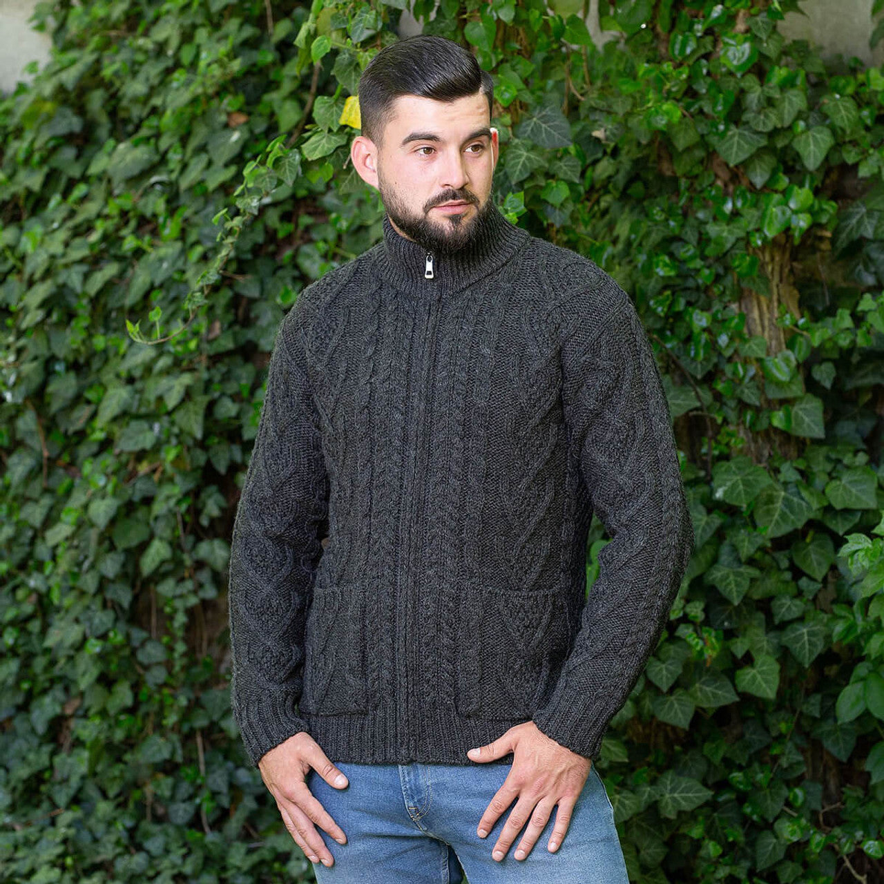 Irish Aran Zipper Cardigan