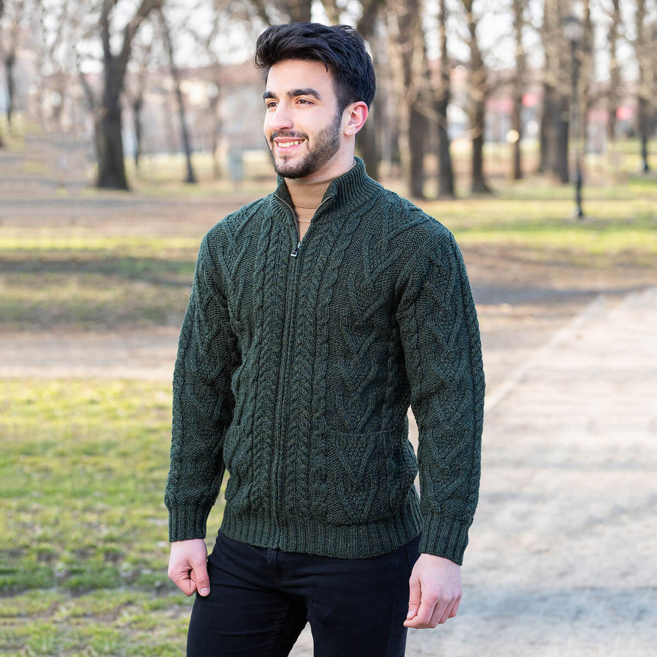 Irish Aran Zipper Cardigan