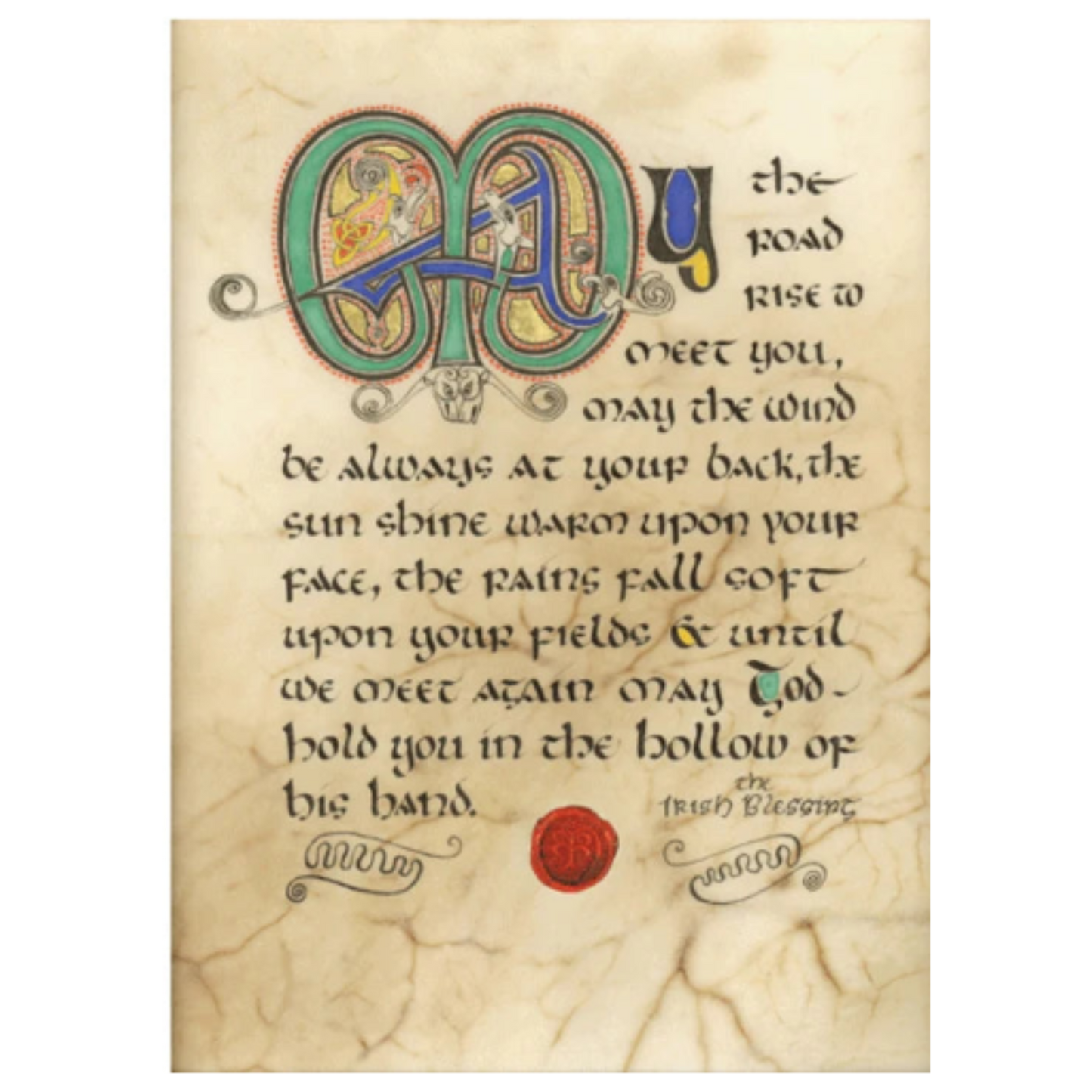 Decorative text with large initial letters on a textured paper background