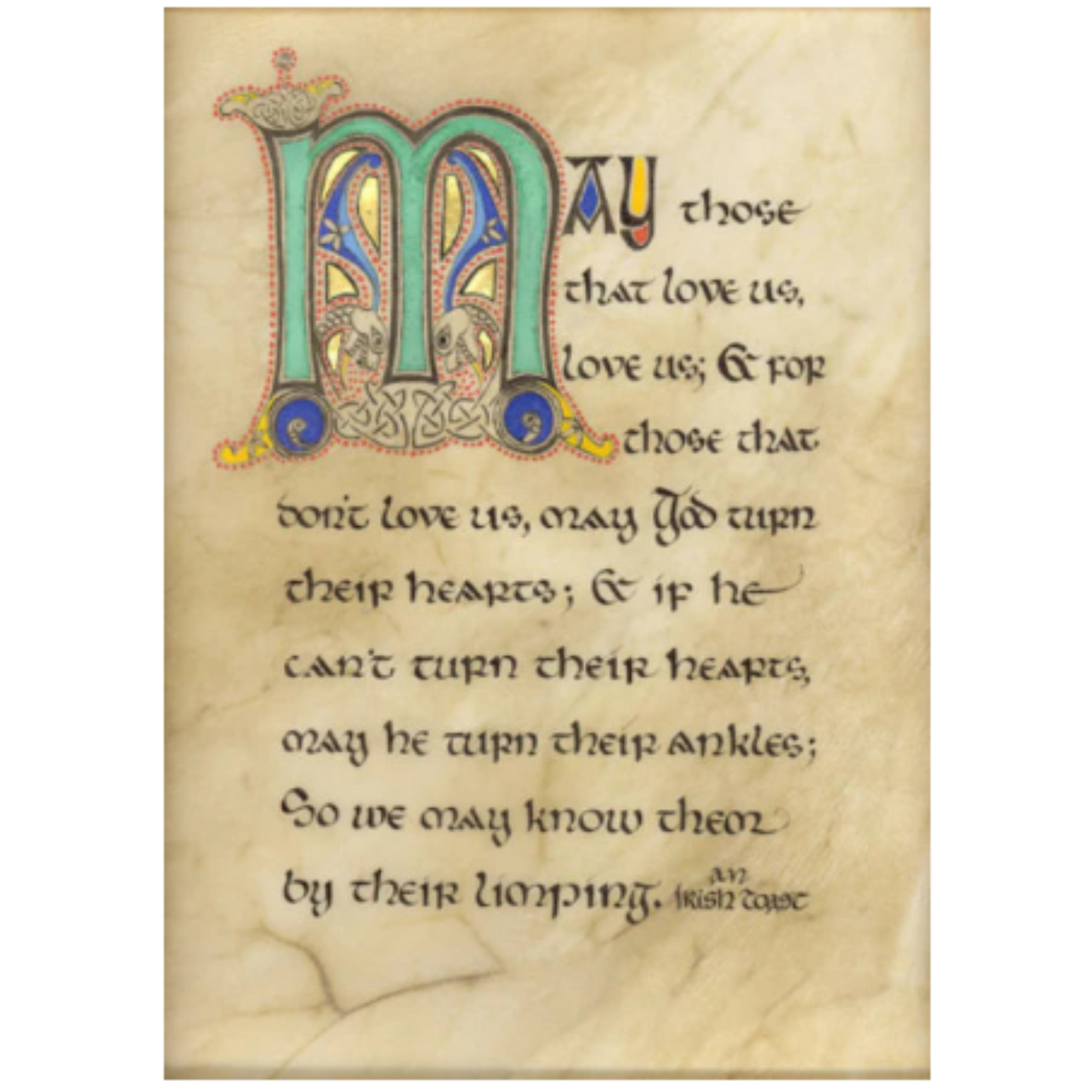 Decorative text with a large letter 'M' on an aged paper background