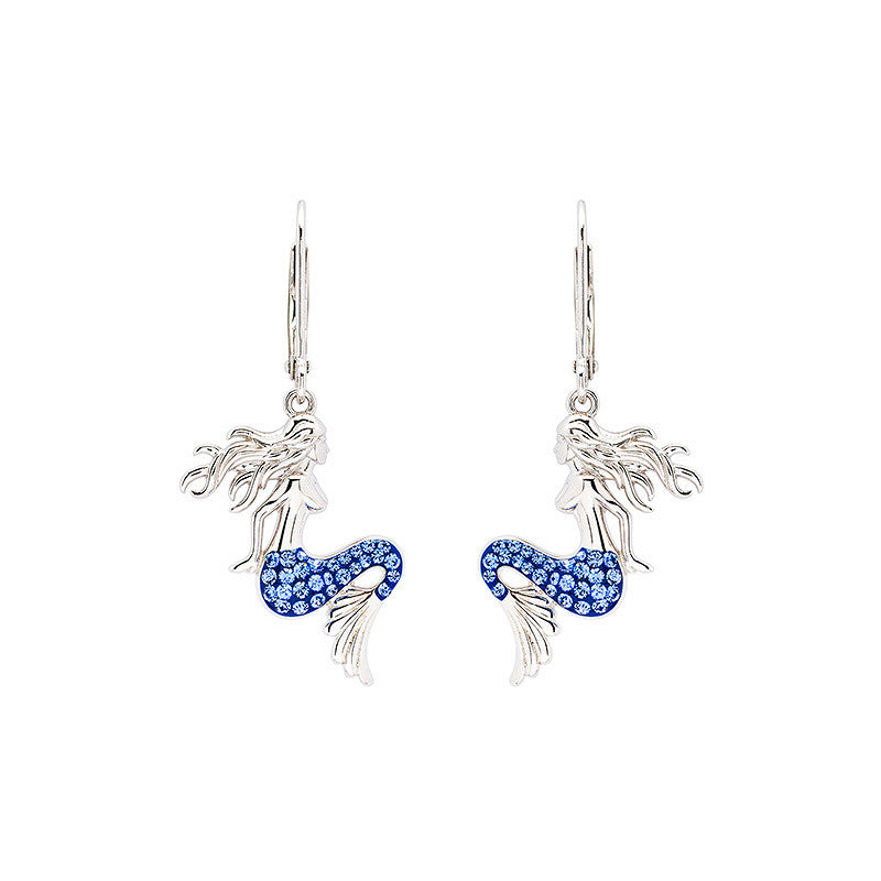 Swarovski Crystal Mermaid Rhodium Plated Sterling Silver Handmade Earrings
