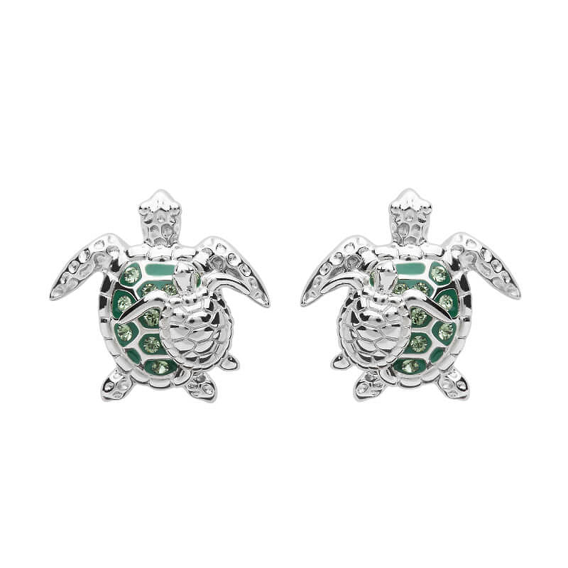 Turtle Swarovski Crystal Rhodium Plated Sterling Silver Post Stud Earrings