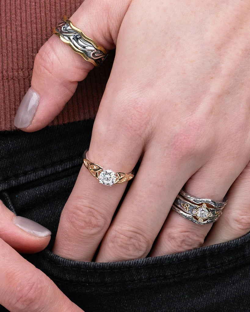 Silver and 10k Yellow Gold 1CT Moissanite Trinity Ring