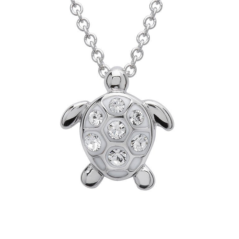 Sterling Silver Medium White Swarovski Crystal Turtle Necklace