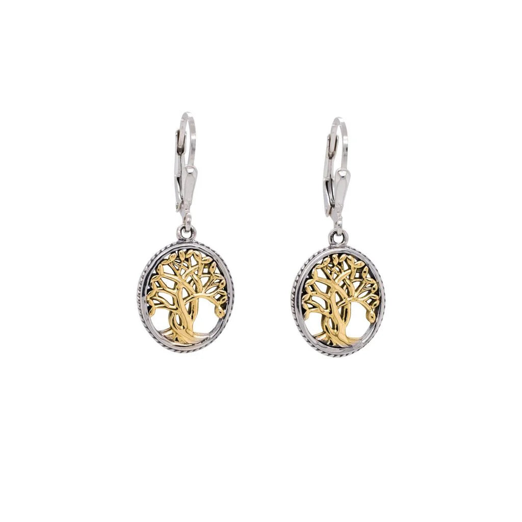 Silver and 10k Yellow or Rose Gold Tree of Life Earrings Small