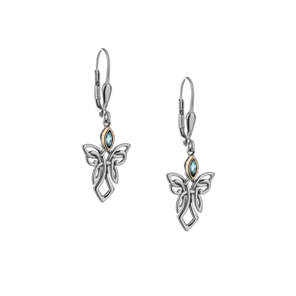 Blue Topaz Sterling Silver and 10k Gold Guardian Angel Earrings