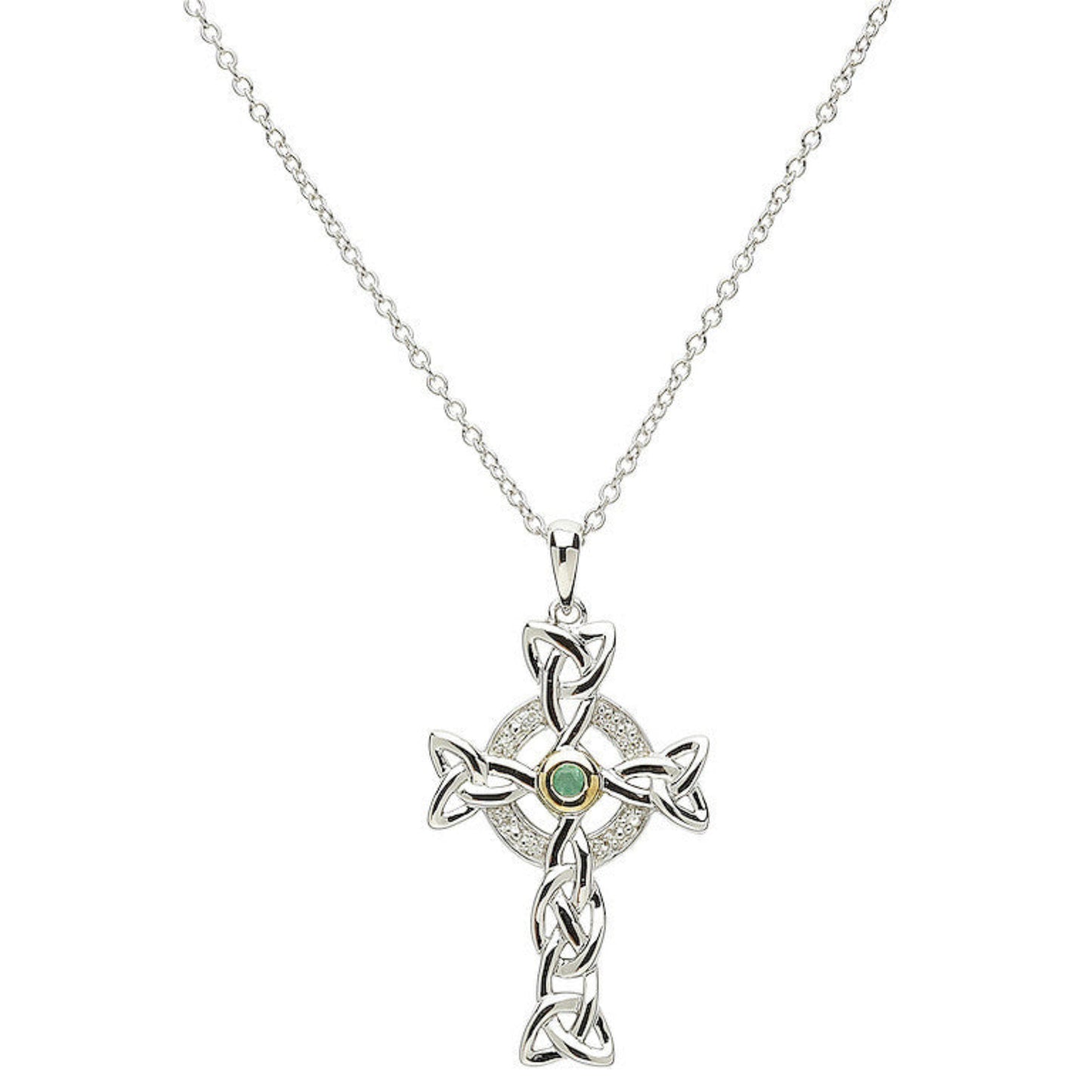 Platinum Plated Cross Green/ White Pendant