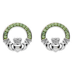 Platinum Plate Peridot Claddagh Earrings Swarovski
