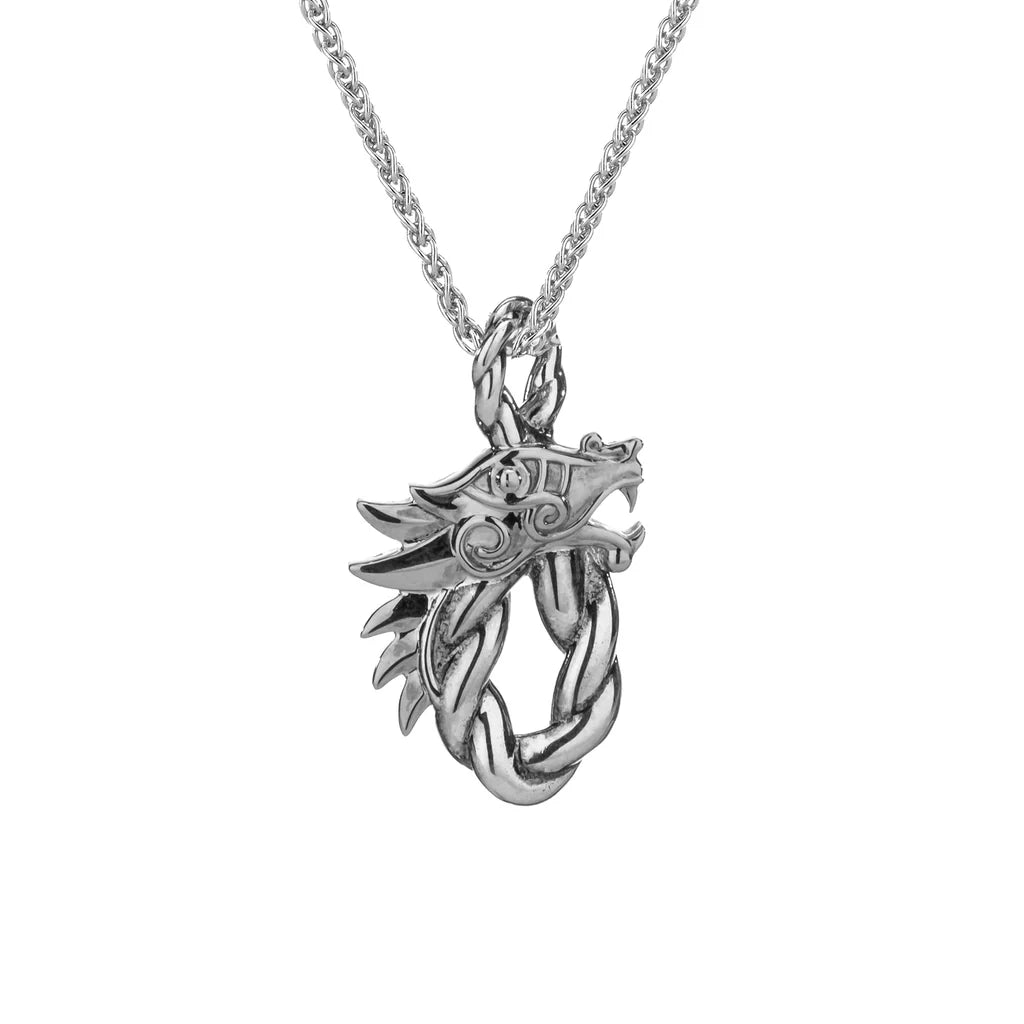 Silver Dragon Head Oval Pendant