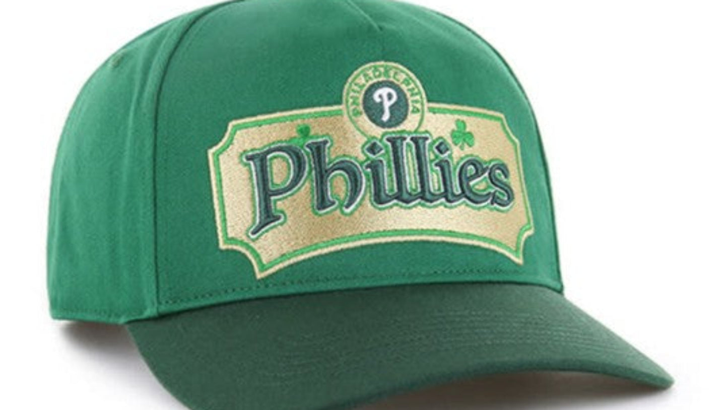 Green Phillies baseball cap with logo on a white background