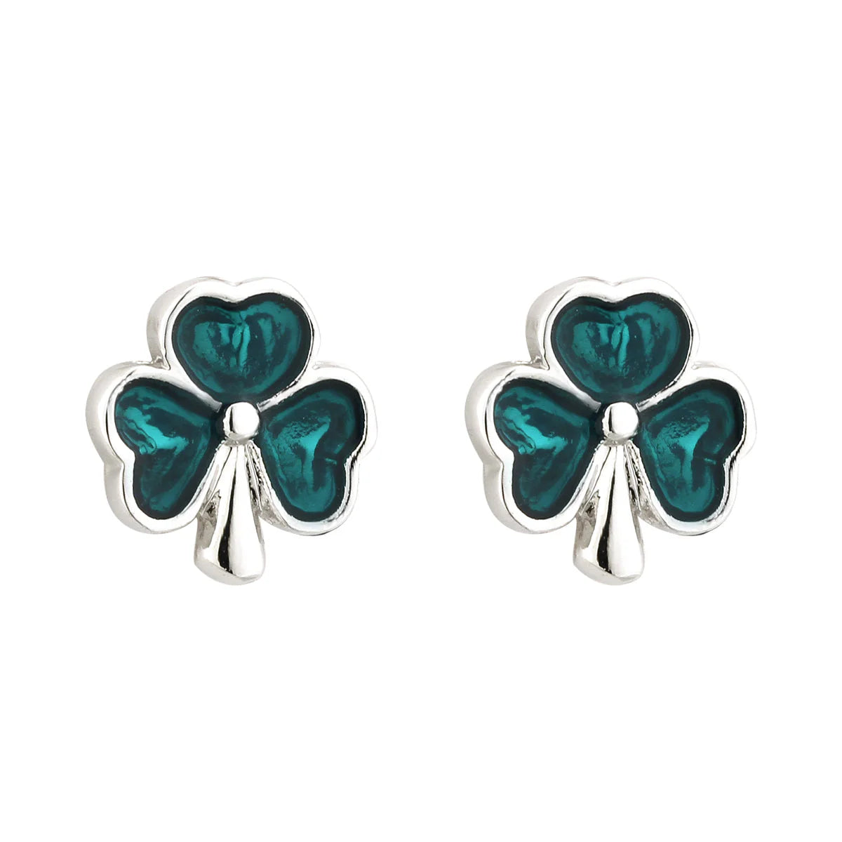 Rhodium Lucky Enamel Shamrock Stud Earrings