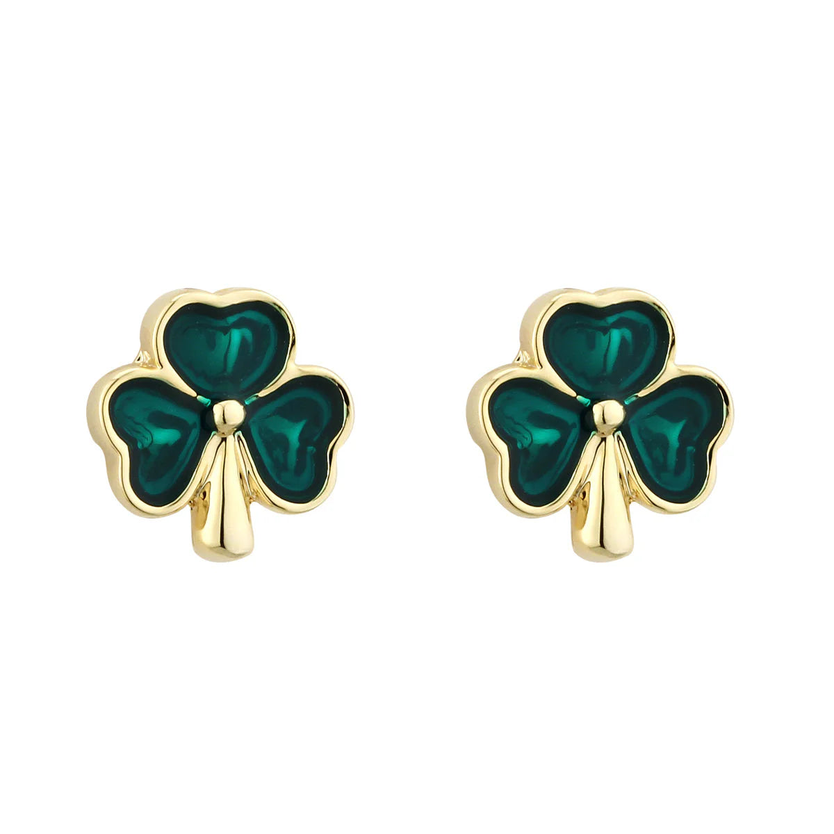 Gold Plated Lucky Enamel Shamrock Stud Earrings