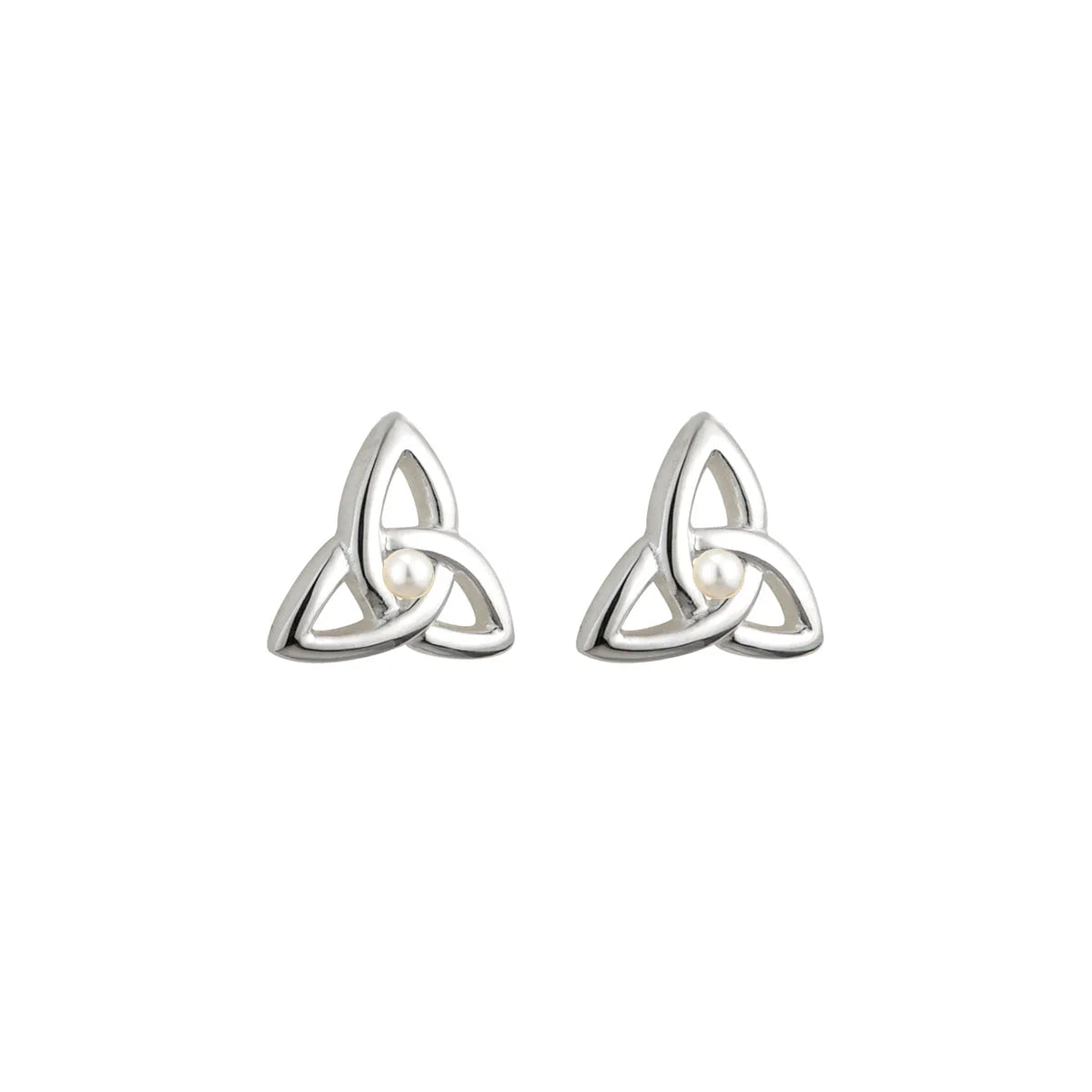 Children's Rhodium Plated Pearl Trinity Knot Earrings