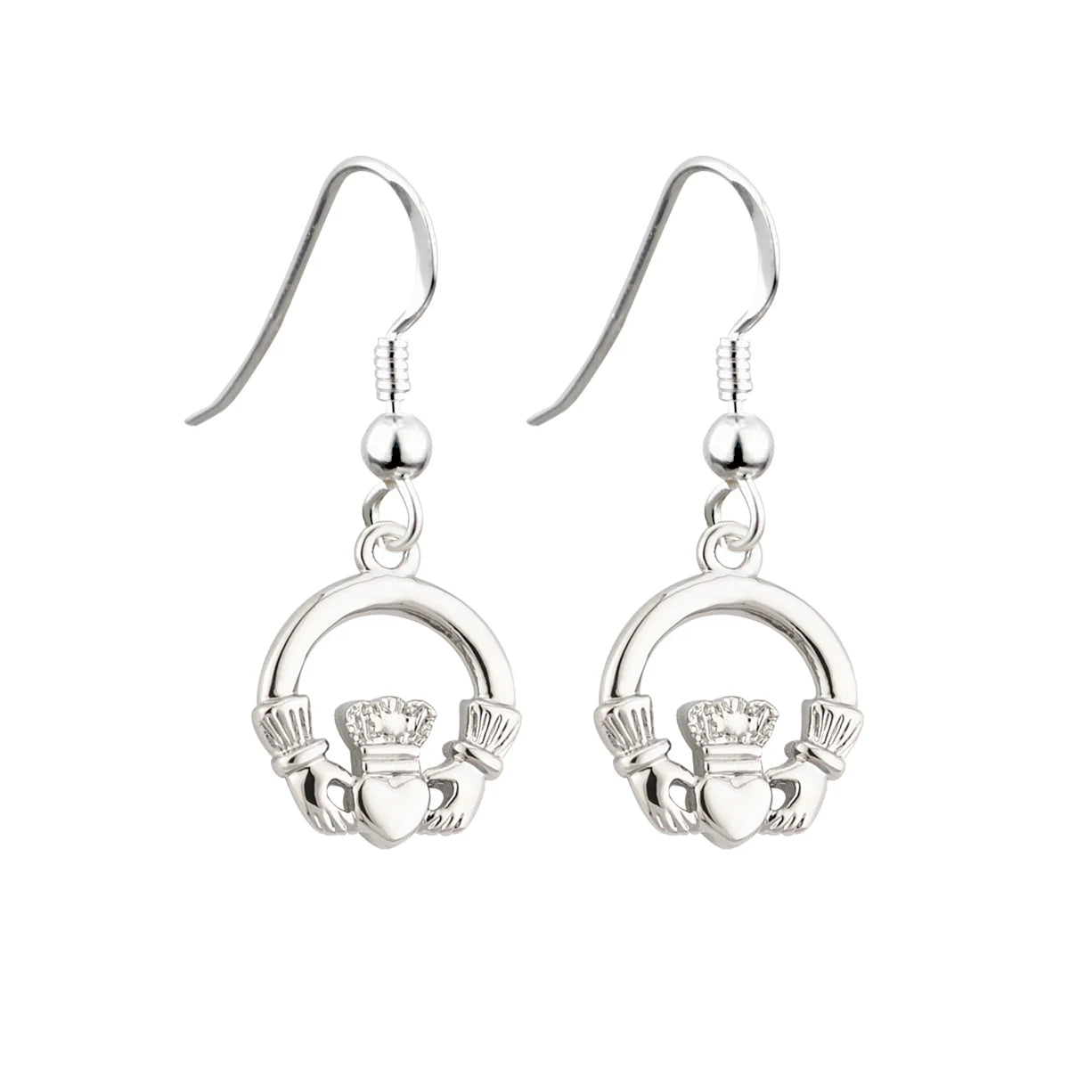 Rhodium Plated Lucky Claddagh Earrings