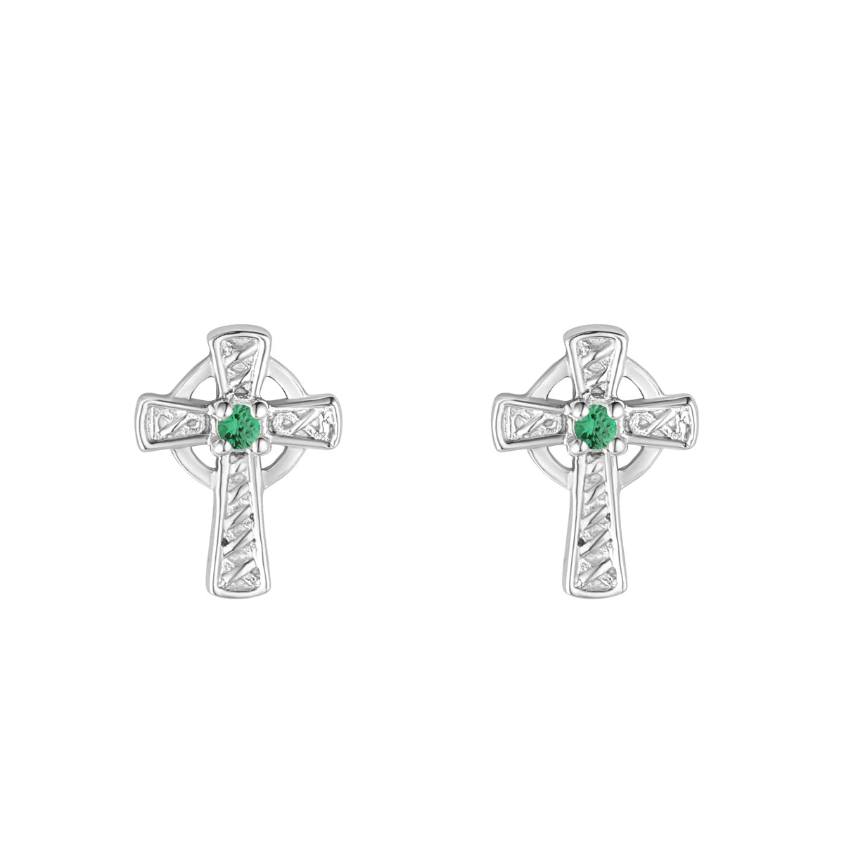 Silver Acara Green Crystal Cross Stud Earrings