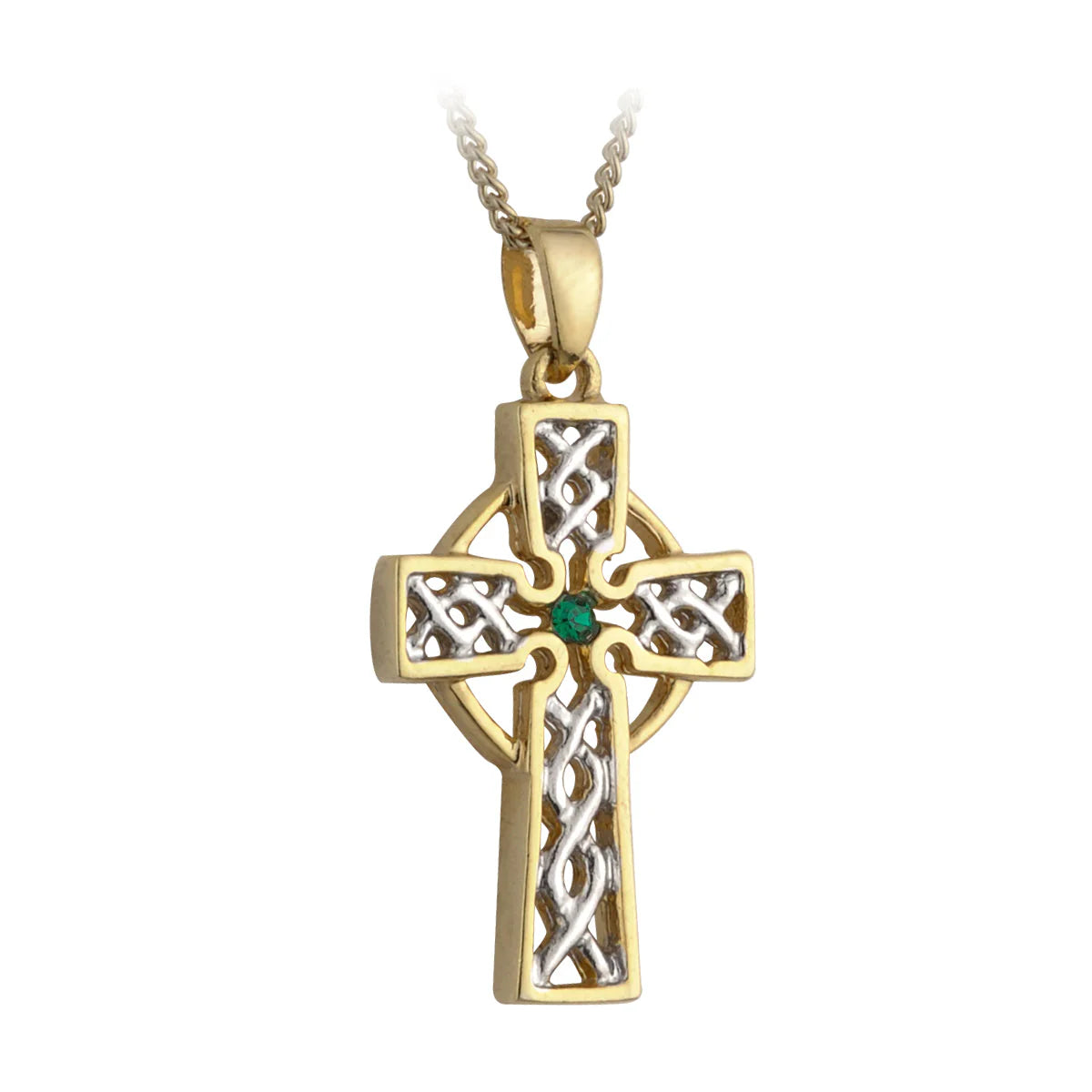 Gold Plated Green Crystal Celtic Cross Pendant