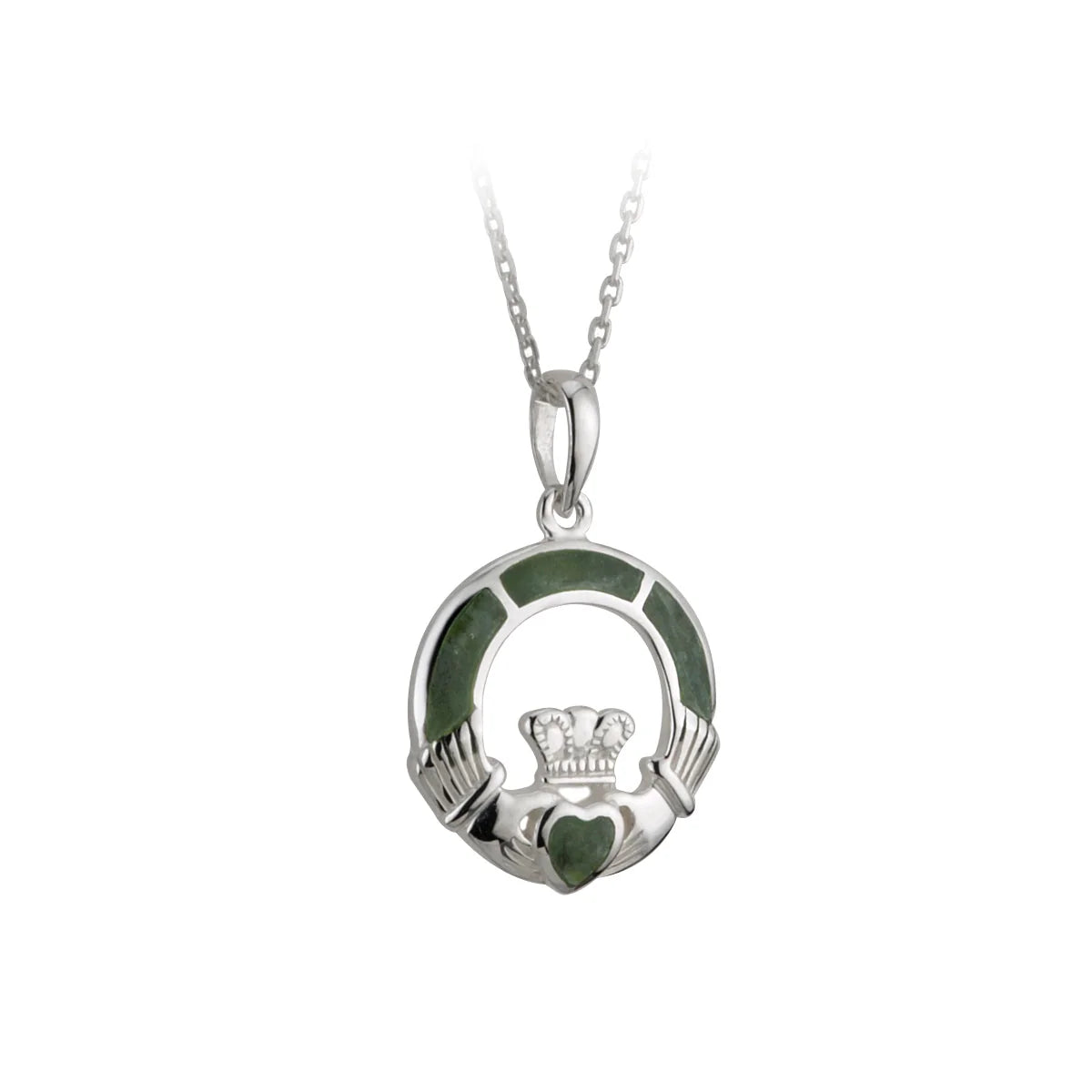 Sterling Silver Connemara Marble Claddagh Pendant