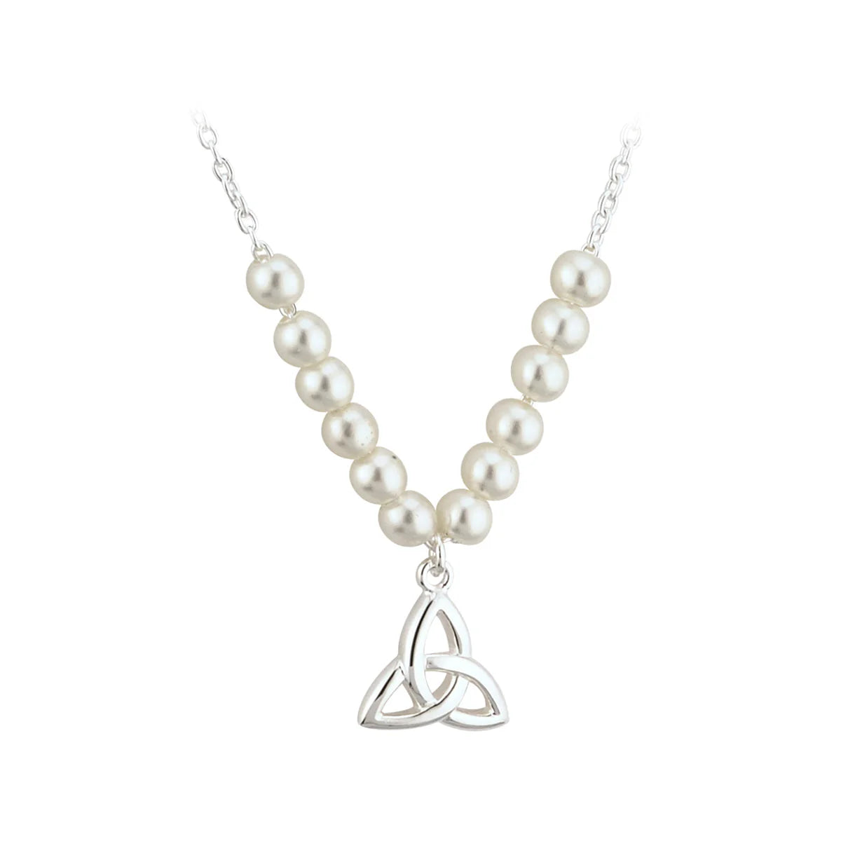 Children's Rhodium Plated Pearl Trinity Knot Communion Necklet
