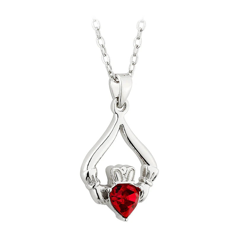 Rhodium Plated Claddagh Birthstone - January