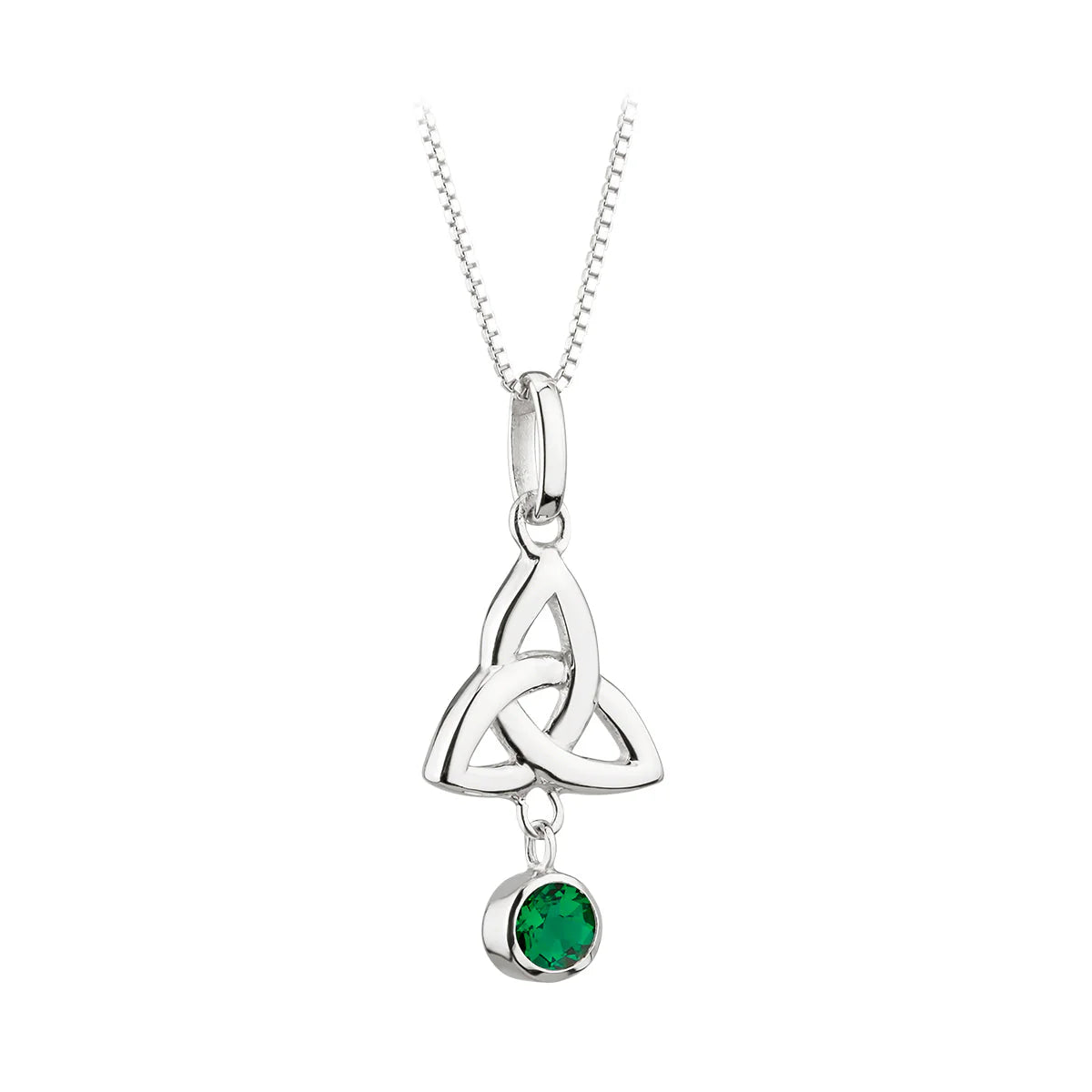 Acara Silver Trinity Knot Pendant with Green Crystal