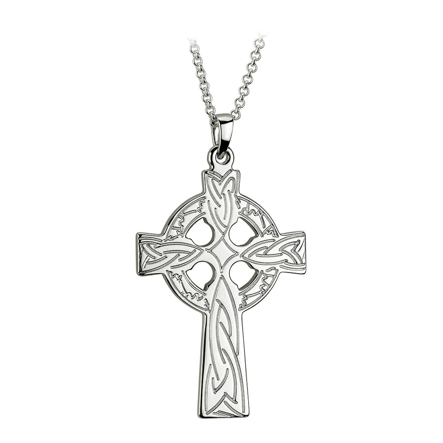 Large Silver Engraved Celtic Cross Pendant
